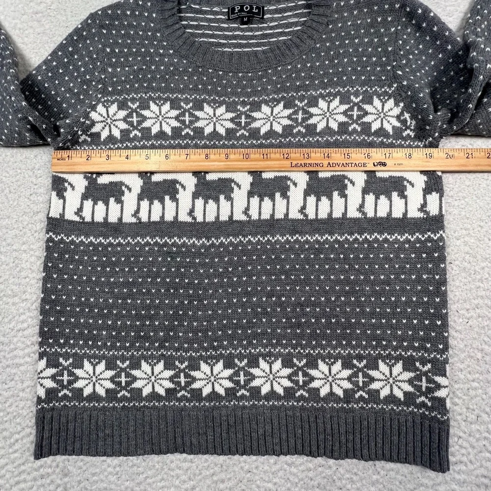 POL Anthropologie Sweater Women's M Knit‎ Fair Isle Snowflake Reindeer Christmas